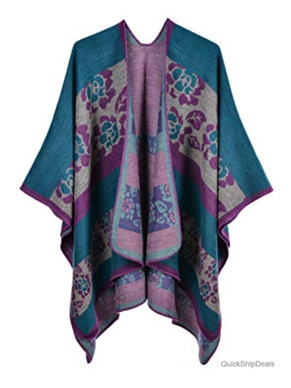 Reversible Poncho Sweater Cape Shawl Wrap Winter Plaid One Size